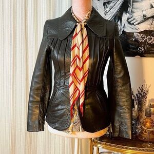 1970s leather coat mod vintage black